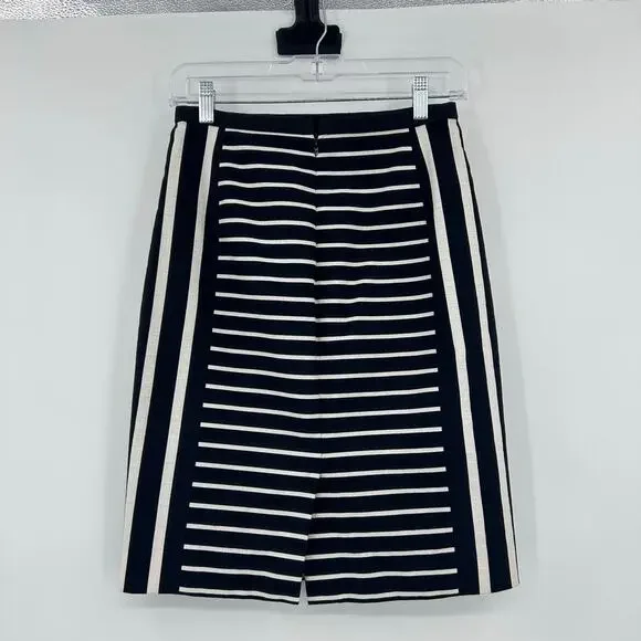 J Crew Pencil Skirt Black White Stripe Cotton Blend Office Classic Womens Sz 0P - Picture 9 of 12